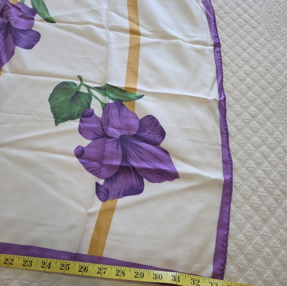 Vintage Golden Camel 100% Silk Square Scarf 34x34 inches Purple Lily Floral - Picture 6 of 9